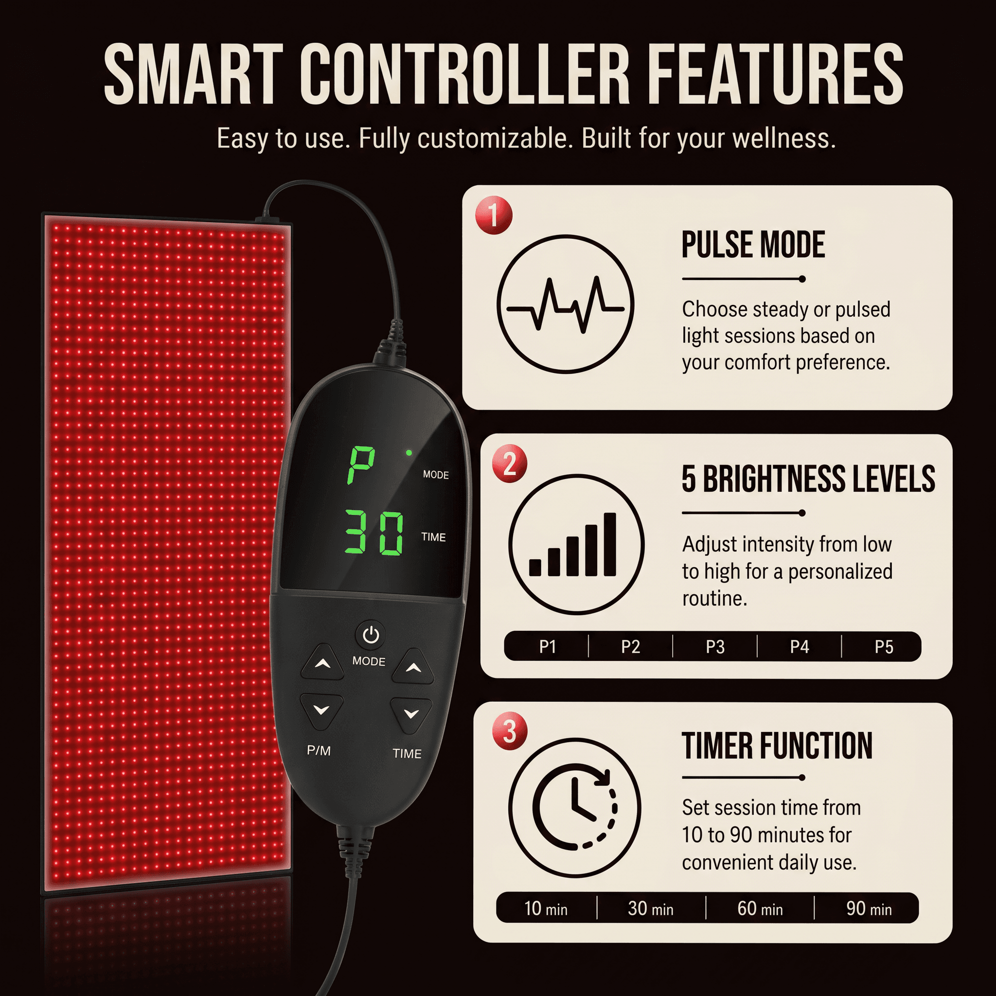 Dusk smart controller: pulse mode, 5 brightness levels and timer function up to 90 minutes