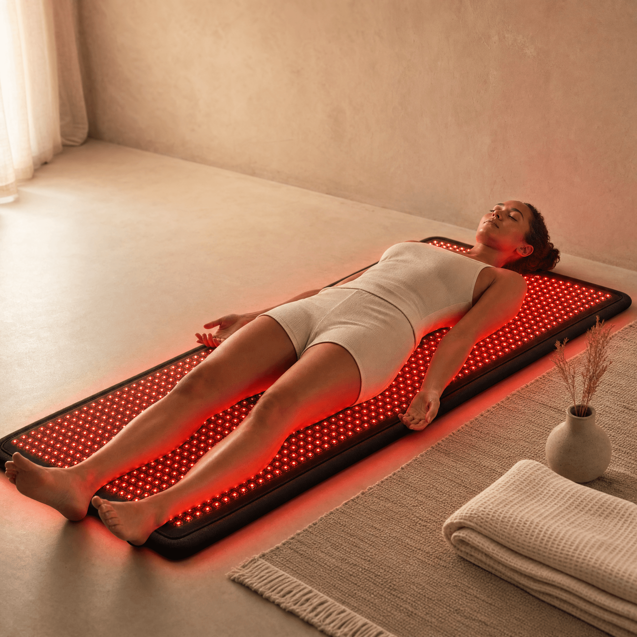 Person lying on the Dusk recovery mat