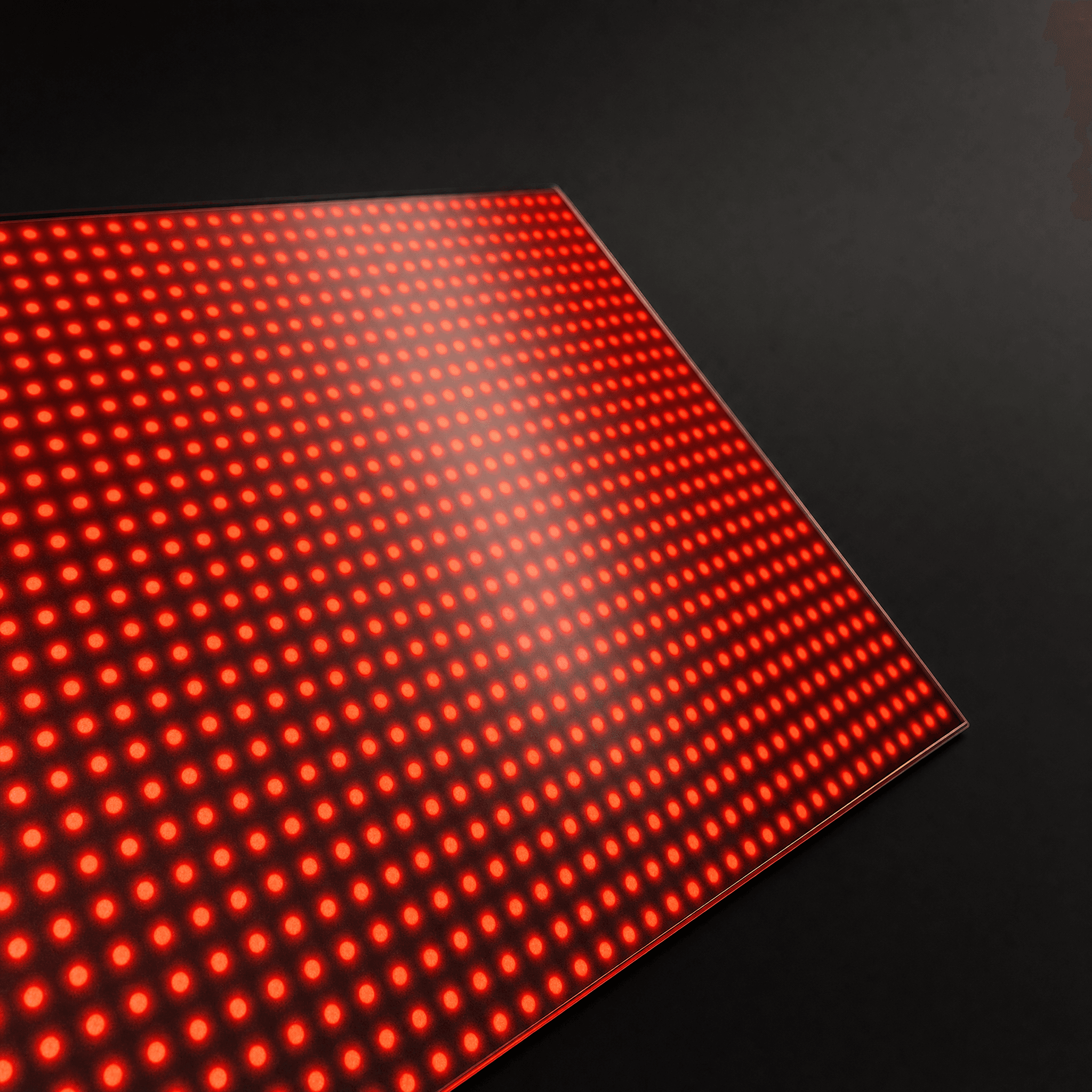 Macro detail of the Lumina interior LED array glowing red through the protective film